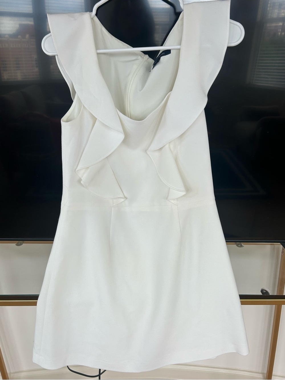 French Connection Cream Ruffle-Front Mini Dress